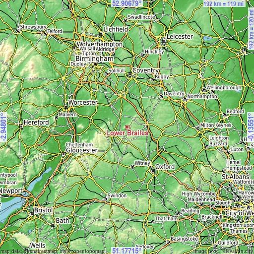 Topographic map of Lower Brailes