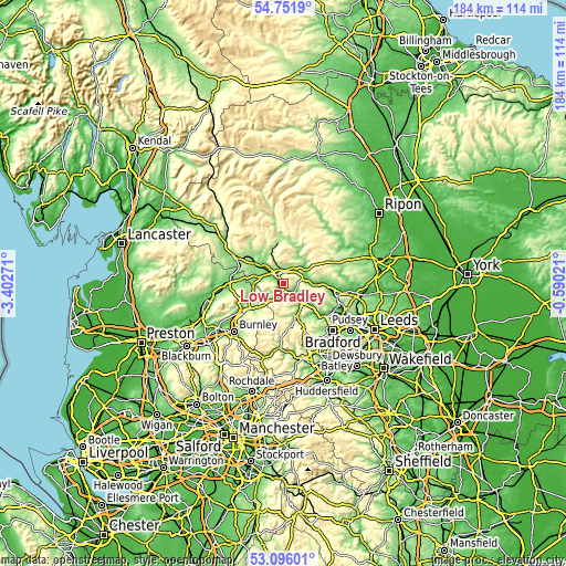 Topographic map of Low Bradley