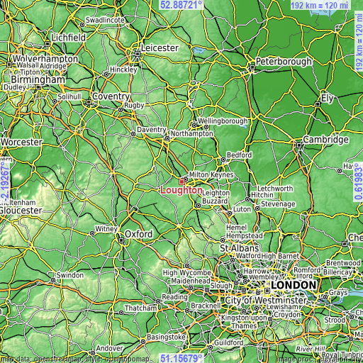 Topographic map of Loughton