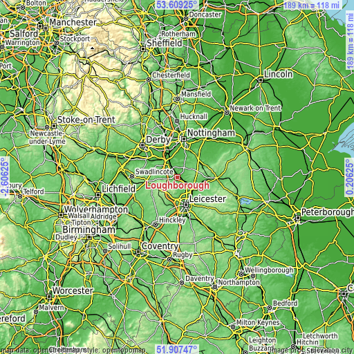 Topographic map of Loughborough