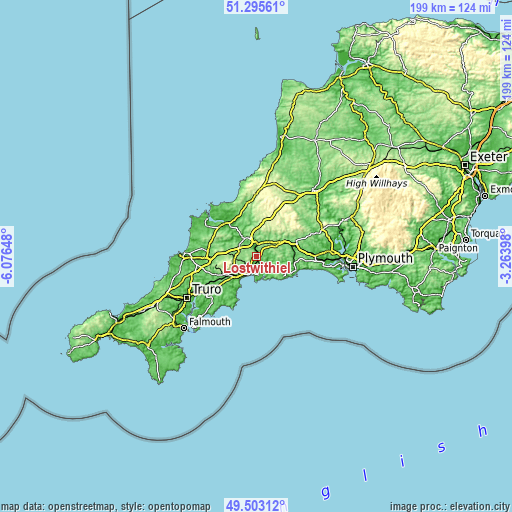 Topographic map of Lostwithiel