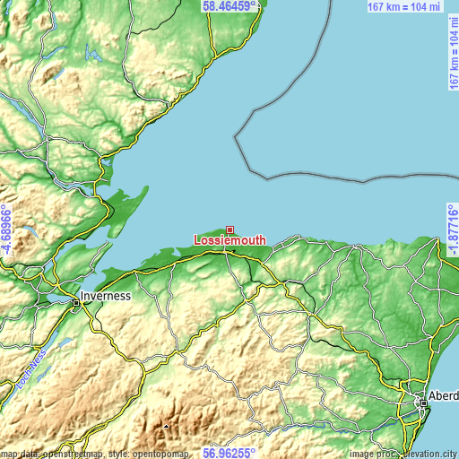 Topographic map of Lossiemouth