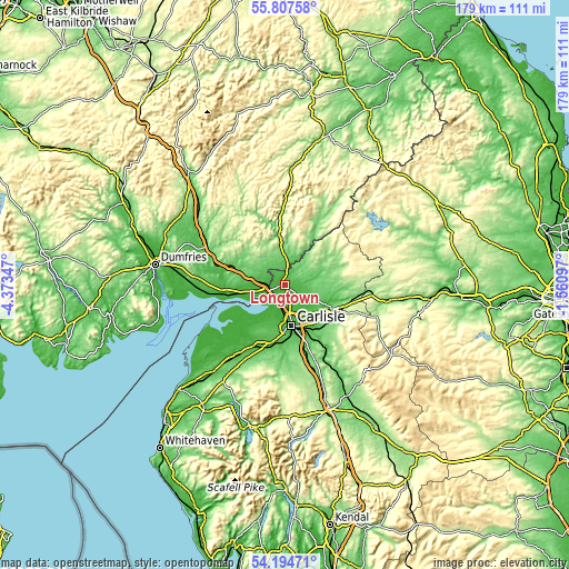Topographic map of Longtown