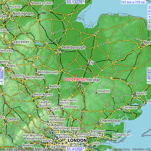 Topographic map of Longstanton