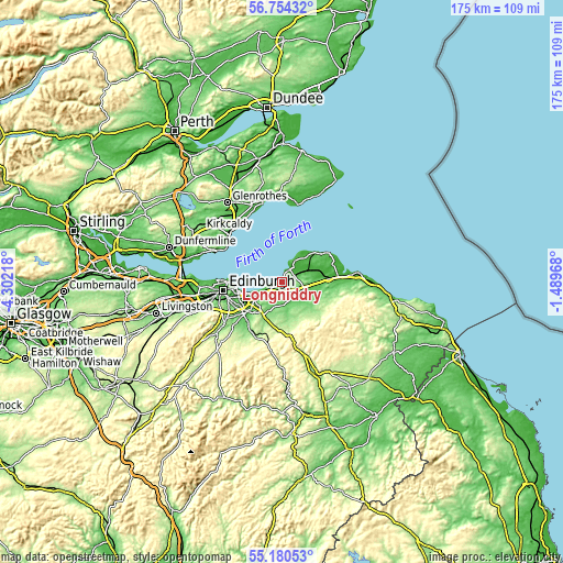 Topographic map of Longniddry