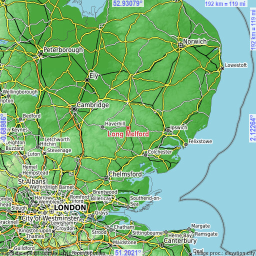 Topographic map of Long Melford