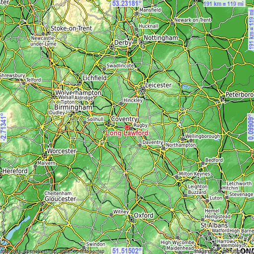 Topographic map of Long Lawford