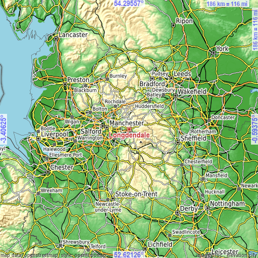 Topographic map of Longdendale