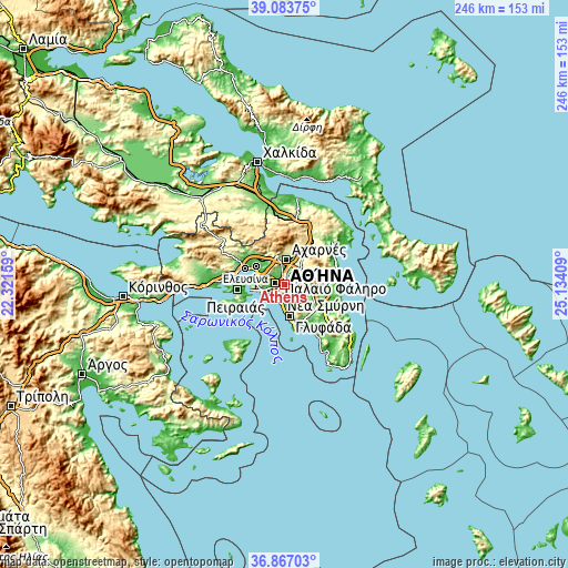 Topographic map of Athens