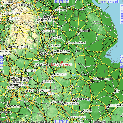 Topographic map of Long Clawson