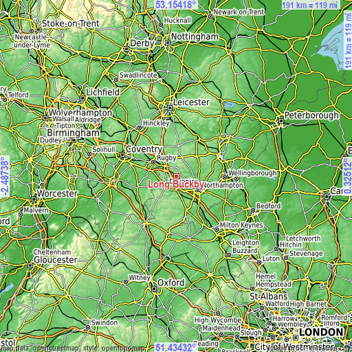 Topographic map of Long Buckby