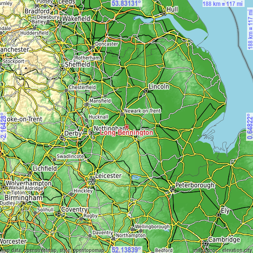 Topographic map of Long Bennington