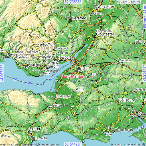 Topographic map of Long Ashton
