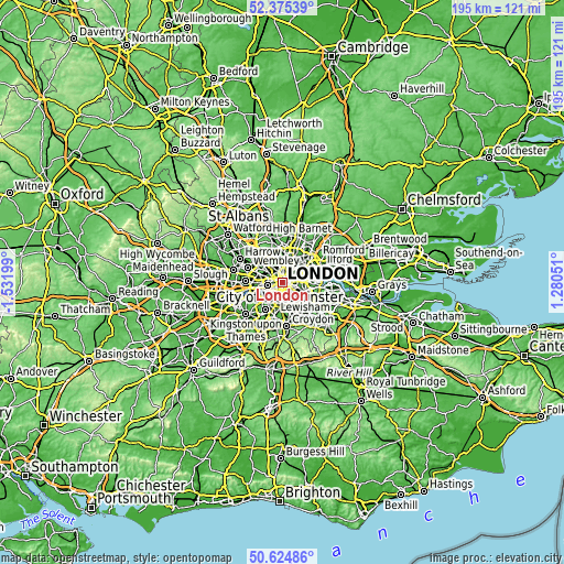 Topographic map of London