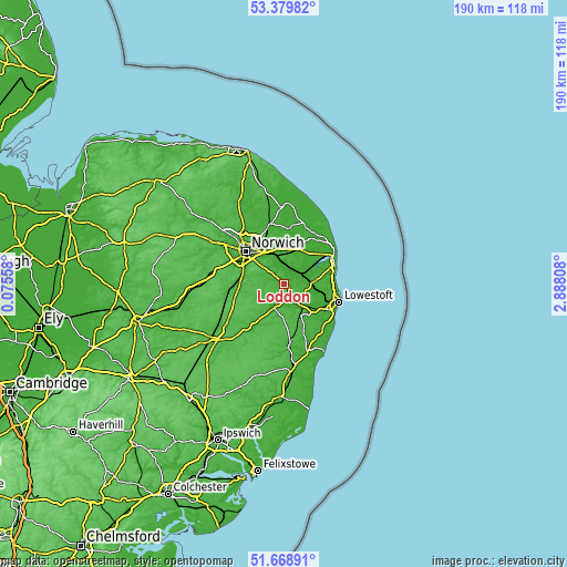 Topographic map of Loddon