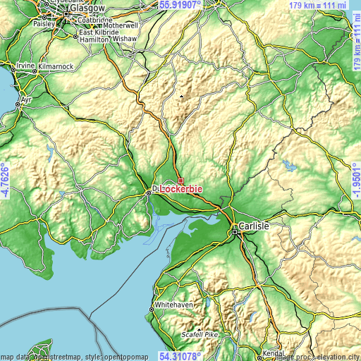 Topographic map of Lockerbie