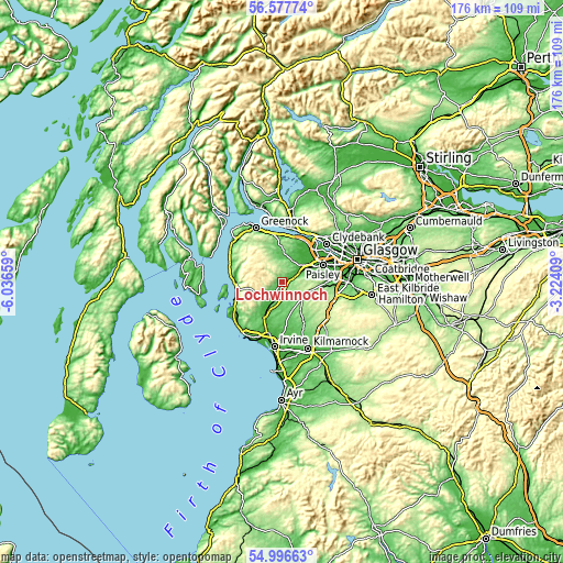 Topographic map of Lochwinnoch