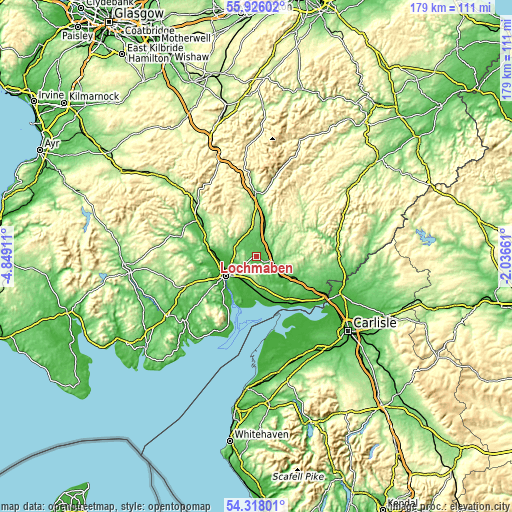 Topographic map of Lochmaben
