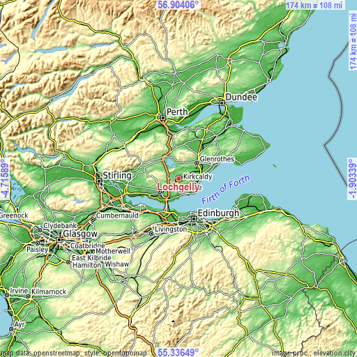Topographic map of Lochgelly
