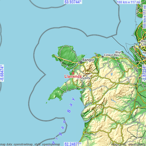 Topographic map of Llanwnda