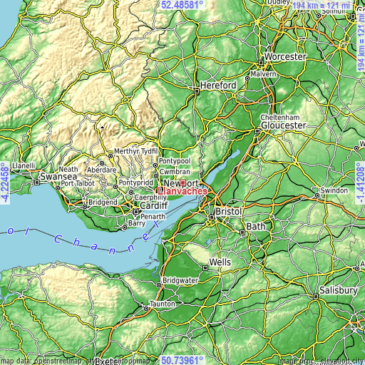 Topographic map of Llanvaches