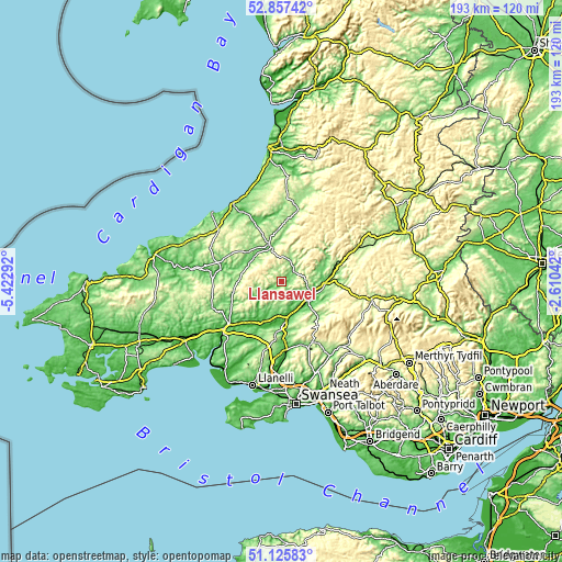 Topographic map of Llansawel