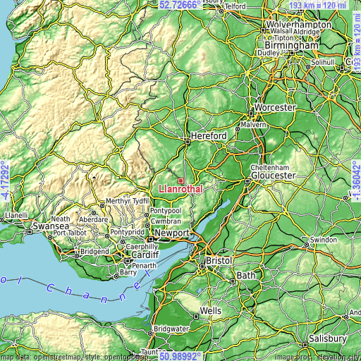 Topographic map of Llanrothal