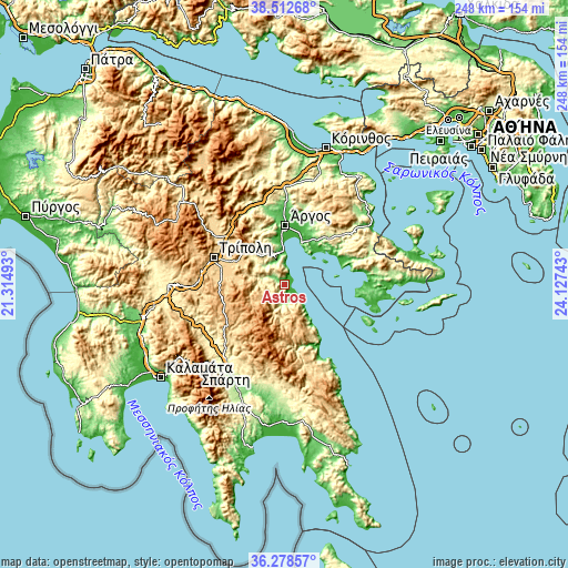 Topographic map of Ástros