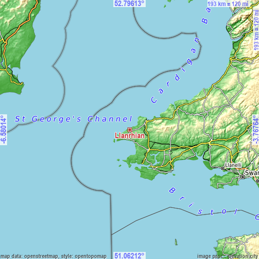 Topographic map of Llanrhian