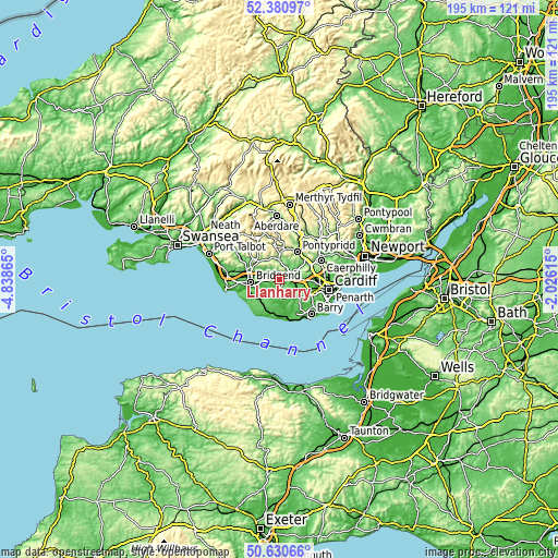 Topographic map of Llanharry