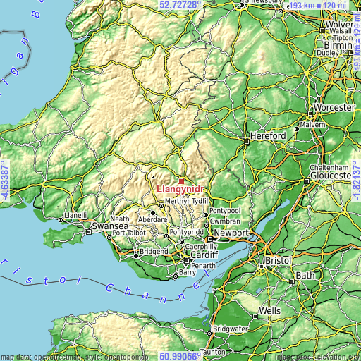 Topographic map of Llangynidr