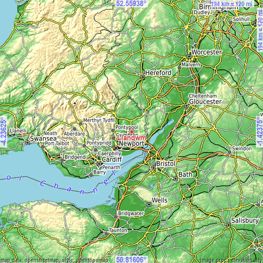 Topographic map of Llangwm
