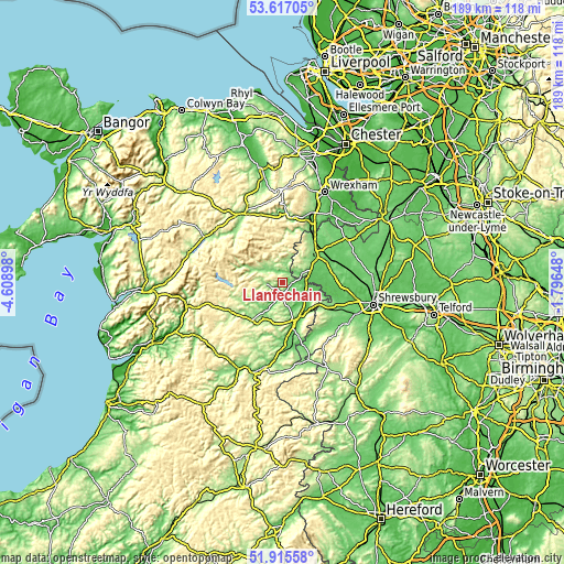 Topographic map of Llanfechain