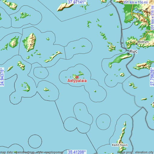 Topographic map of Astypálaia