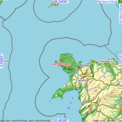 Topographic map of Llanfachraeth