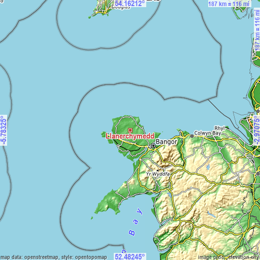 Topographic map of Llanerchymedd