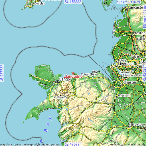 Topographic map of Llandudno