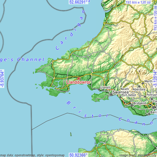 Topographic map of Llanddowror