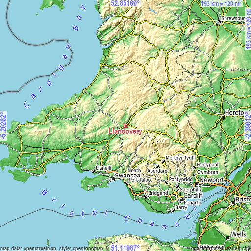 Topographic map of Llandovery