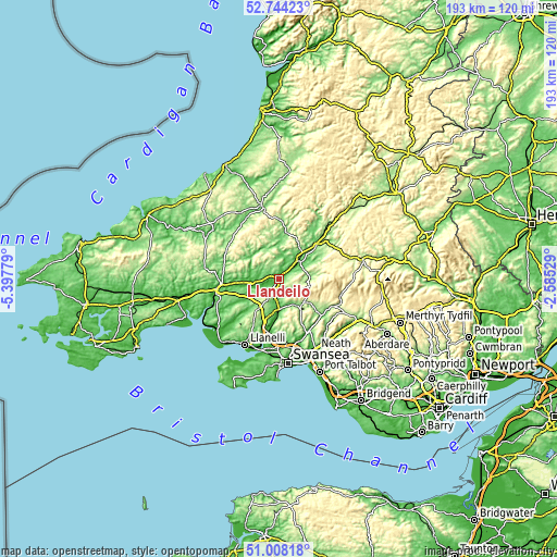 Topographic map of Llandeilo