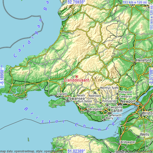 Topographic map of Llanddeusant