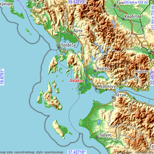 Topographic map of Astakós