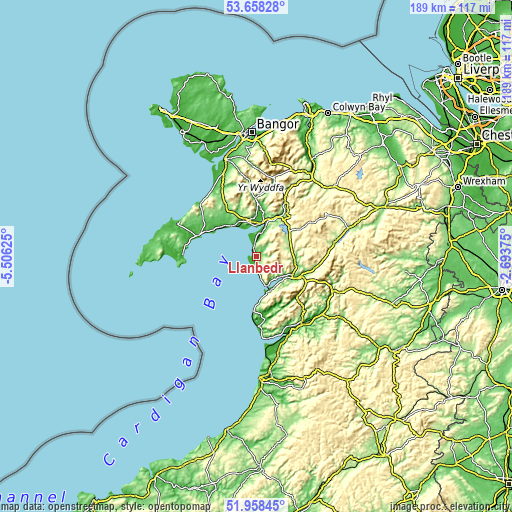 Topographic map of Llanbedr