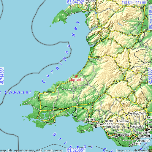 Topographic map of Llanarth