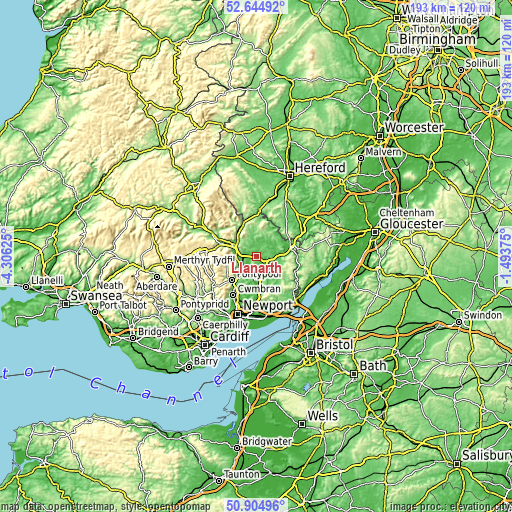 Topographic map of Llanarth