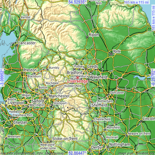 Topographic map of Liversedge