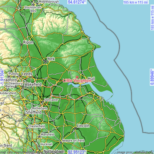 Topographic map of Little Weighton