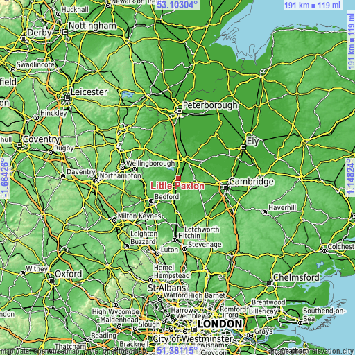 Topographic map of Little Paxton