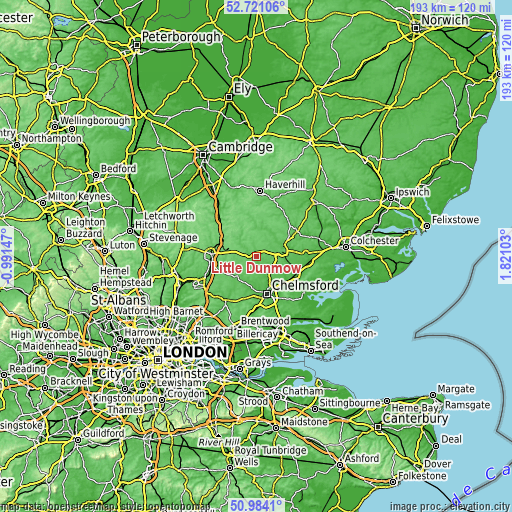 Topographic map of Little Dunmow