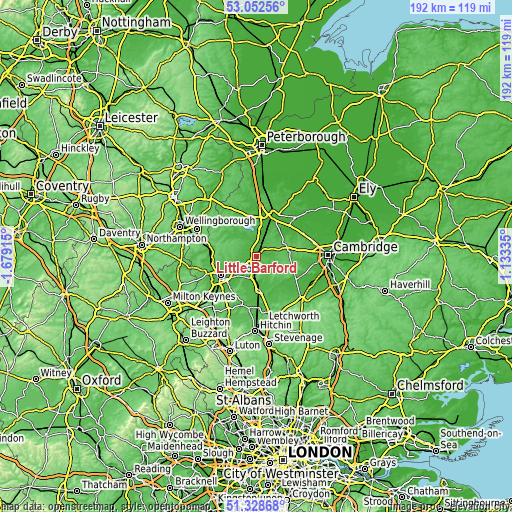 Topographic map of Little Barford